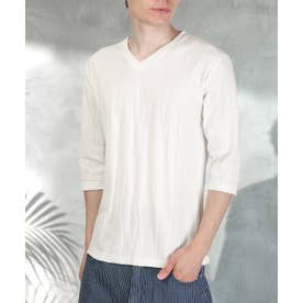 七分袖VネックTシャツ/トップス カットソー インナー 無地 定番 大きいサイズ カジュアル 上品 きれいめ おしゃれ （ホワイト）