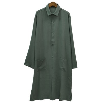 長袖ロングシャツ/ロングシャツ ロング丈 トップス 無地 オーバーサイズ 羽織り ポケット付き ドレープ 上品 （ベージュ）｜詳細画像