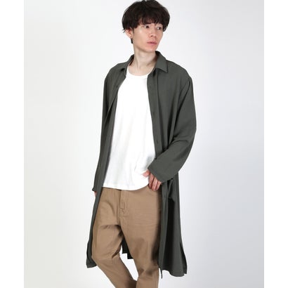 長袖ロングシャツ/ロングシャツ ロング丈 トップス 無地 オーバーサイズ 羽織り ポケット付き ドレープ 上品 （ベージュ）｜詳細画像
