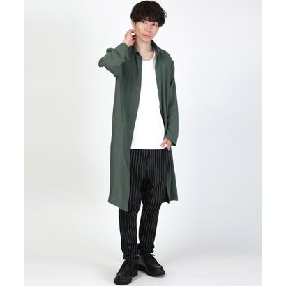 長袖ロングシャツ/ロングシャツ ロング丈 トップス 無地 オーバーサイズ 羽織り ポケット付き ドレープ 上品 （ベージュ）｜詳細画像