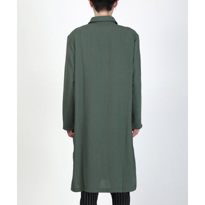 長袖ロングシャツ/ロングシャツ ロング丈 トップス 無地 オーバーサイズ 羽織り ポケット付き ドレープ 上品 （ベージュ）｜詳細画像