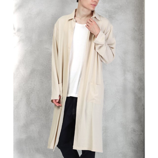 長袖ロングシャツ/ロングシャツ ロング丈 トップス 無地 オーバーサイズ 羽織り ポケット付き ドレープ 上品 （ベージュ）