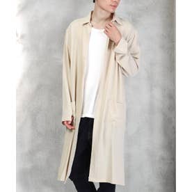 長袖ロングシャツ/ロングシャツ ロング丈 トップス 無地 オーバーサイズ 羽織り ポケット付き ドレープ 上品 （ベージュ）
