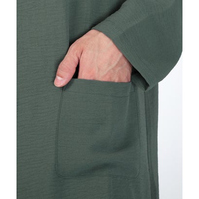 長袖ロングシャツ/ロングシャツ ロング丈 トップス 無地 オーバーサイズ 羽織り ポケット付き ドレープ 上品 （グレー）｜詳細画像