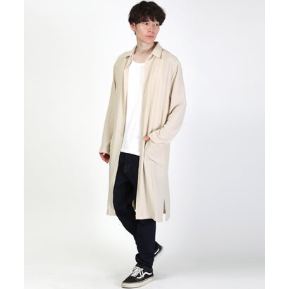 長袖ロングシャツ/ロングシャツ ロング丈 トップス 無地 オーバーサイズ 羽織り ポケット付き ドレープ 上品 （グレー）｜詳細画像