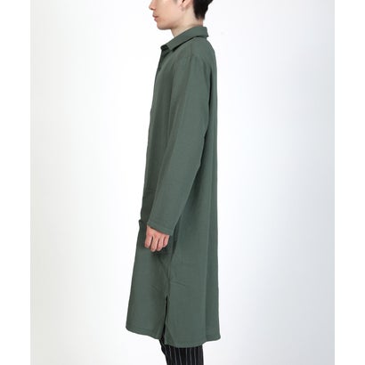 長袖ロングシャツ/ロングシャツ ロング丈 トップス 無地 オーバーサイズ 羽織り ポケット付き ドレープ 上品 （グレー）｜詳細画像