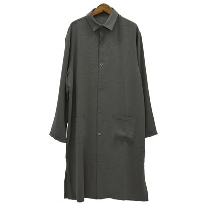 長袖ロングシャツ/ロングシャツ ロング丈 トップス 無地 オーバーサイズ 羽織り ポケット付き ドレープ 上品 （チャコール）｜詳細画像