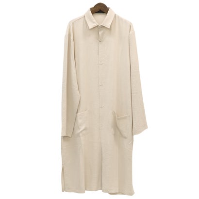 長袖ロングシャツ/ロングシャツ ロング丈 トップス 無地 オーバーサイズ 羽織り ポケット付き ドレープ 上品 （チャコール）｜詳細画像