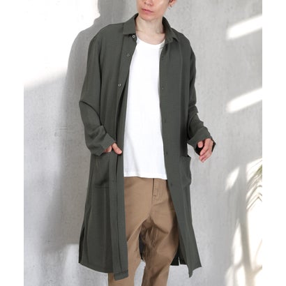 長袖ロングシャツ/ロングシャツ ロング丈 トップス 無地 オーバーサイズ 羽織り ポケット付き ドレープ 上品 （チャコール）｜詳細画像