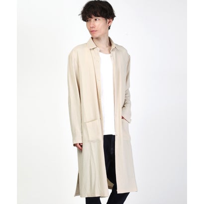 長袖ロングシャツ/ロングシャツ ロング丈 トップス 無地 オーバーサイズ 羽織り ポケット付き ドレープ 上品 （チャコール）｜詳細画像