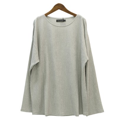 ワイドシルエットラメ糸ロンT/Tシャツ ボートネック トップス カットソー 無地 ラメ 楊柳 ワイド 大きめ カジュアル きれいめ （ブラック）｜詳細画像