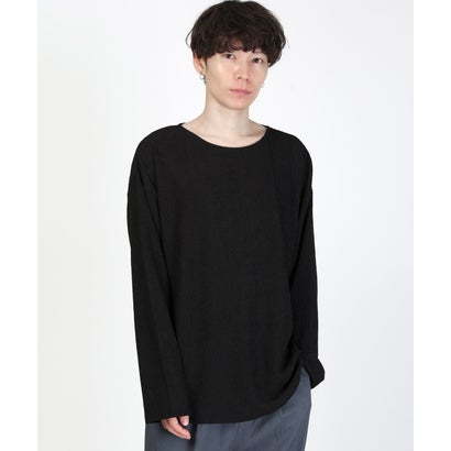 ワイドシルエットラメ糸ロンT/Tシャツ ボートネック トップス カットソー 無地 ラメ 楊柳 ワイド 大きめ カジュアル きれいめ （ブラック）｜詳細画像