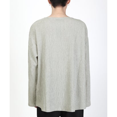 ワイドシルエットラメ糸ロンT/Tシャツ ボートネック トップス カットソー 無地 ラメ 楊柳 ワイド 大きめ カジュアル きれいめ （ブラック）｜詳細画像