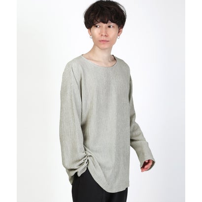ワイドシルエットラメ糸ロンT/Tシャツ ボートネック トップス カットソー 無地 ラメ 楊柳 ワイド 大きめ カジュアル きれいめ （アイボリー）｜詳細画像