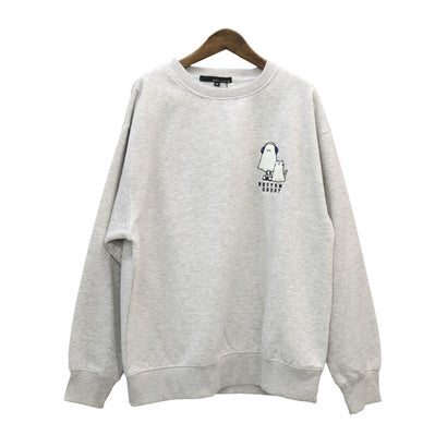 裏起毛サガラ刺繍トレーナー/裏起毛 あったか 暖か 防寒 長袖 クルーネック サガラ刺繍 ゴースト フラワー 花柄 スマイリー ワンポイント オーバーサイズ （Bグレー）｜詳細画像