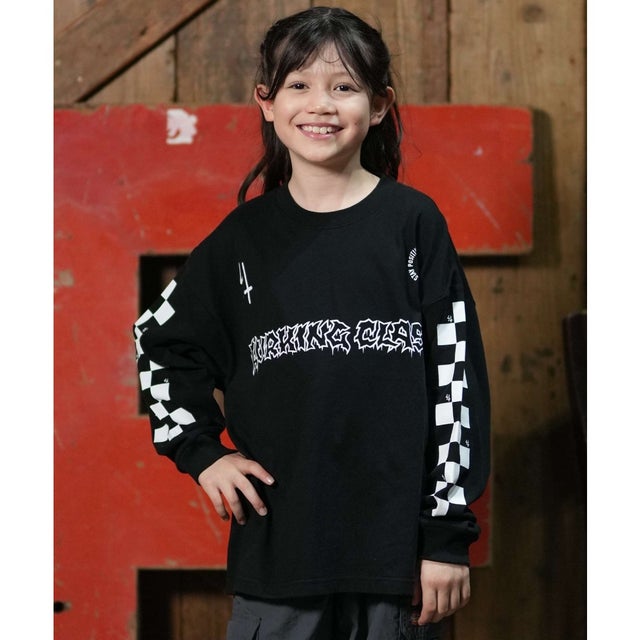 長袖 Tシャツ ロンT キッズ 子供 プリント （BLACK）