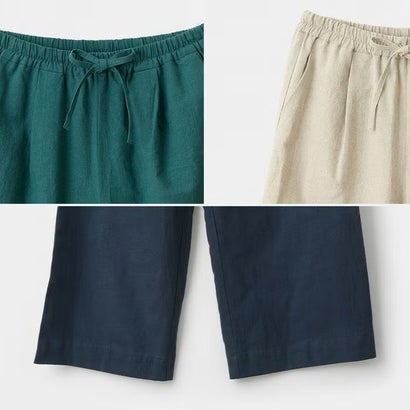 ソフトリネンコットンキャンバス ワイドパンツ （グリーン）｜詳細画像