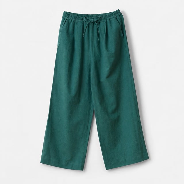 ソフトリネンコットンキャンバス ワイドパンツ （グリーン）