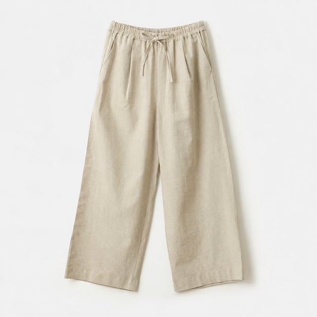 ソフトリネンコットンキャンバス ワイドパンツ （ベージュ）