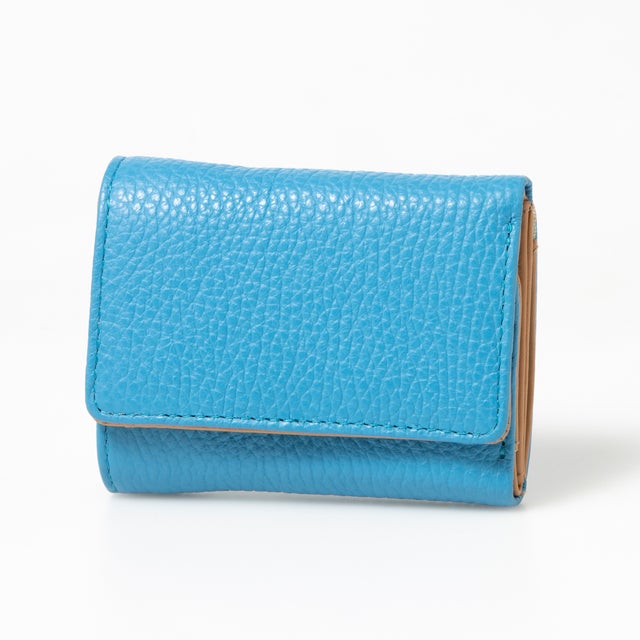 イタリアンレザー パステル コンパクト 三つ折り財布 （ブルー）
