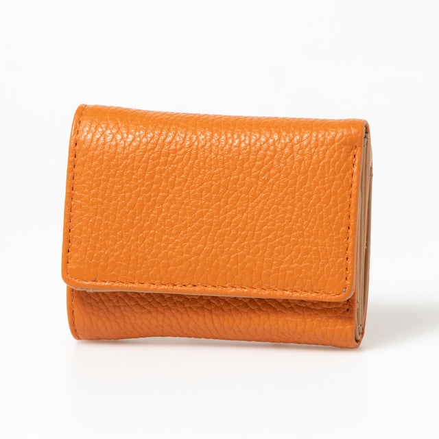 イタリアンレザー パステル コンパクト 三つ折り財布 （オレンジ）