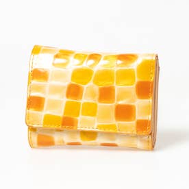 ステンドグラスレザー 牛革 クロコ型押し 三つ折り財布 （オレンジ）