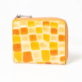 ステンドグラスレザー 牛革 クロコ型押 L字ファスナー財布 （オレンジ）
