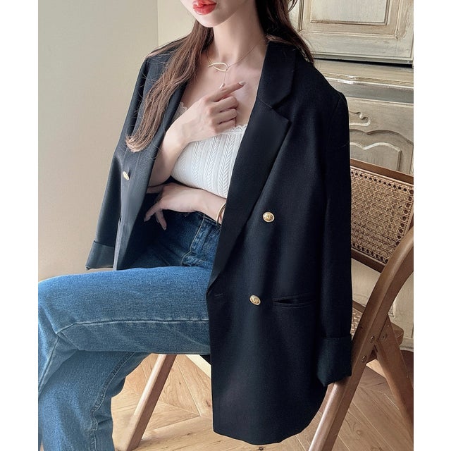 【チェック／無地選べる】テーラードジャケット （Aブラック）