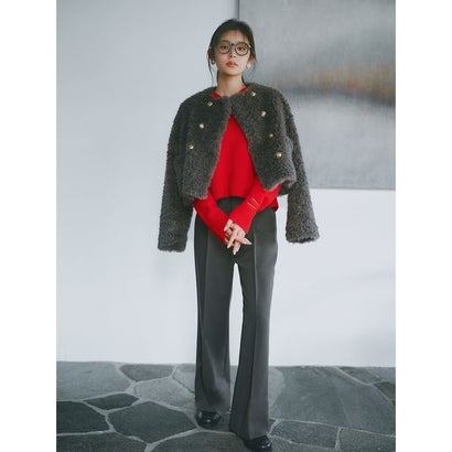 金釦フェイクファー短丈ジャケット （CRM）｜詳細画像