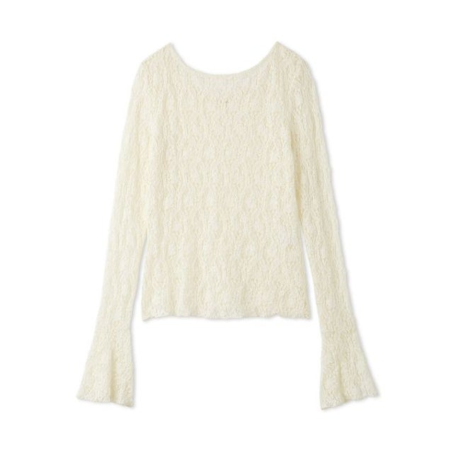 ベルスリーブボートネックレーストップス （WHT）