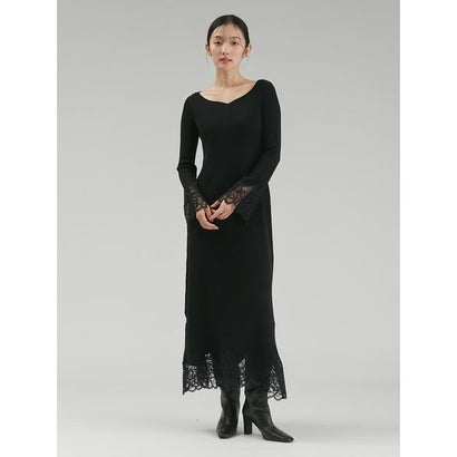 レースドッキングニットワンピース （BLK）｜詳細画像