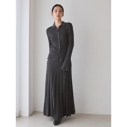 ポロ衿リブニットカーディガン （DGRY）｜詳細画像