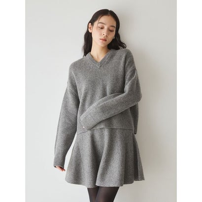 ウエストゴムウールカシミヤミニスカート （GRY）｜詳細画像