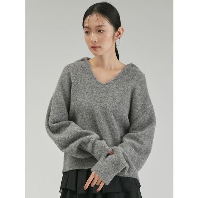 アルパカ混スパンコールスキッパーニット （GRY）