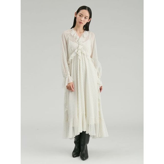 シフォンフリルロングワンピース （WHT）