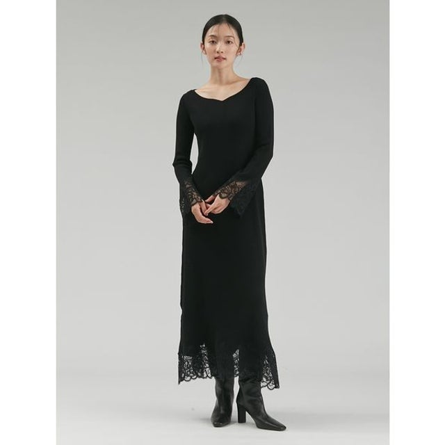 レースドッキングニットワンピース （BLK）