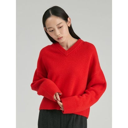 ウールカシミヤVネックニット （RED）｜詳細画像