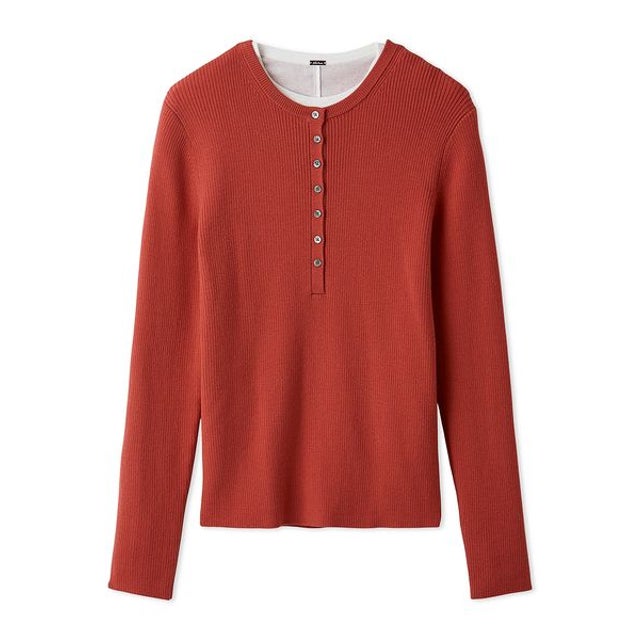 リブヘンリーネックニット×カットソーセット （RED）