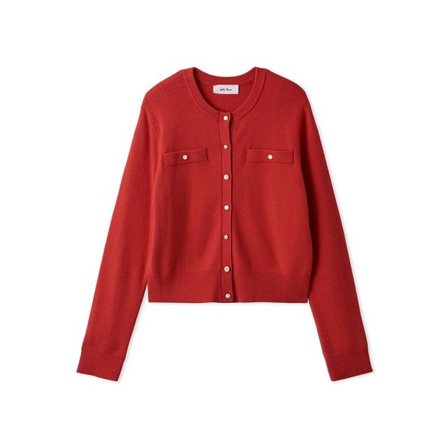 ポケットデザインビジューニットカーディガン （RED）