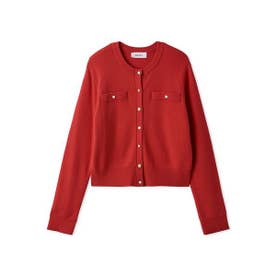 ポケットデザインビジューニットカーディガン （RED）