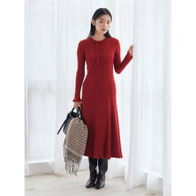 フリルネックラメニットワンピース （RED）