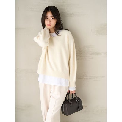 ウォッシャブルリッチウール浅Vファーニット （BLU）｜詳細画像