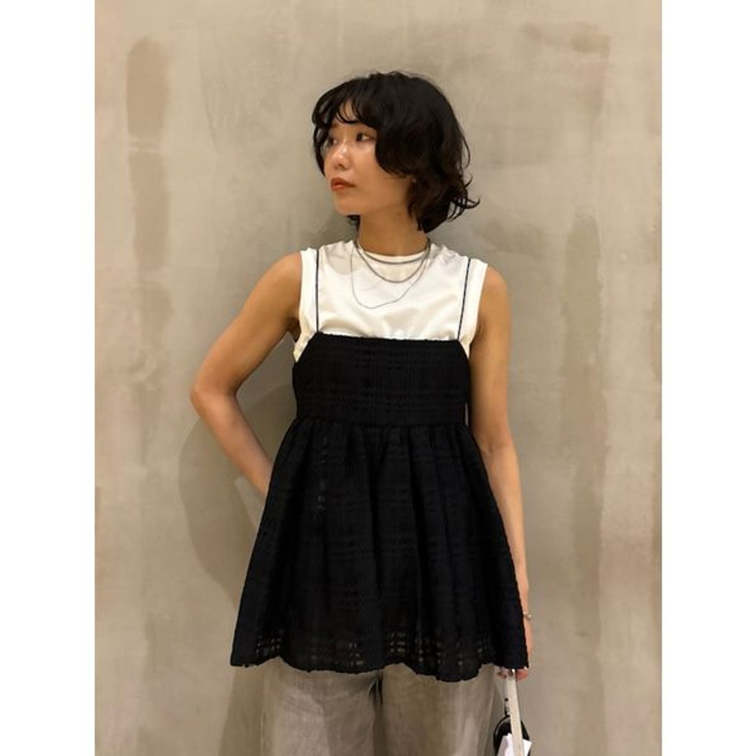 ミラ オーウェン Mila Owen タンクレイヤードペプラムキャミSET 
