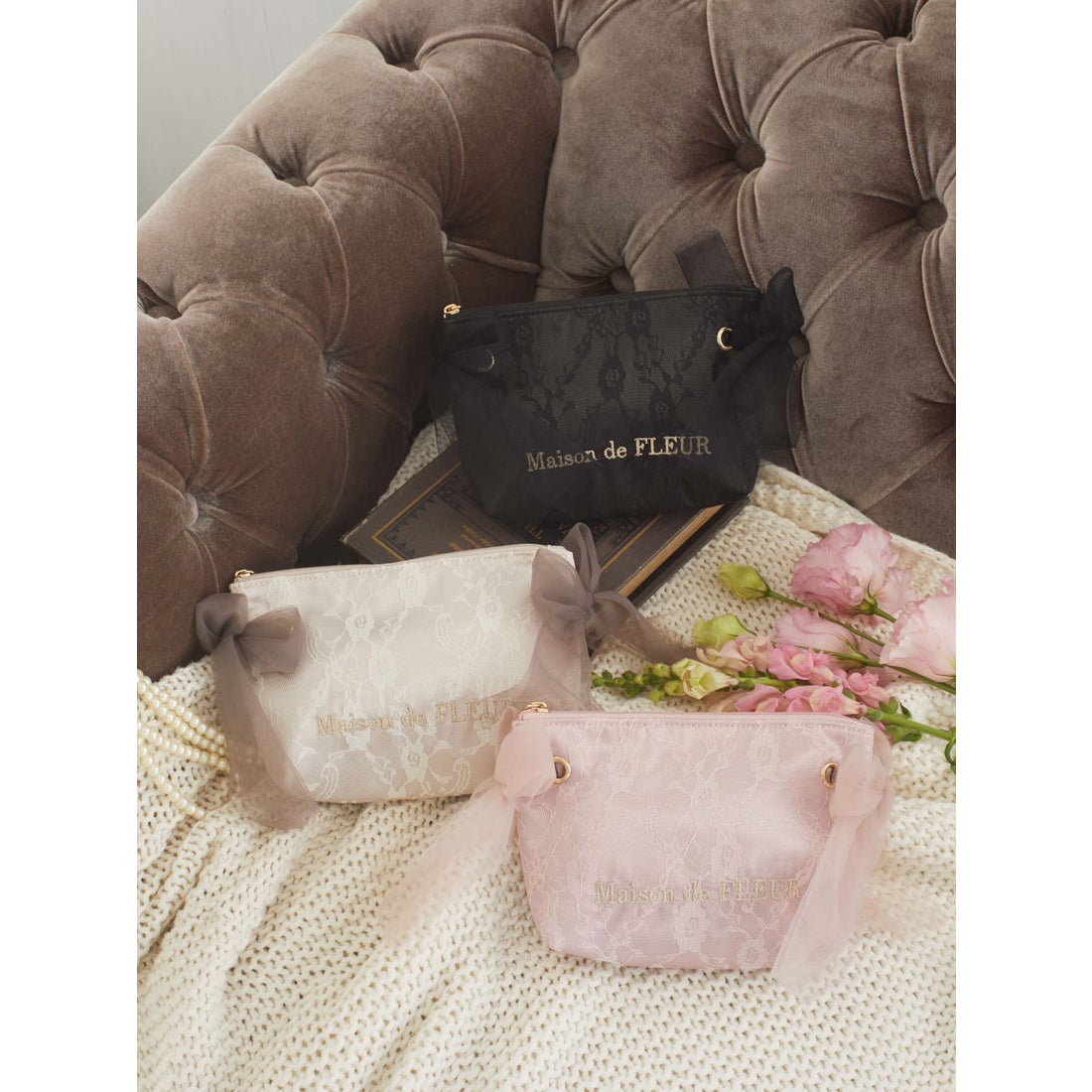 メゾン ド フルール Maison de FLEUR チュールリボンポーチ （ライト 