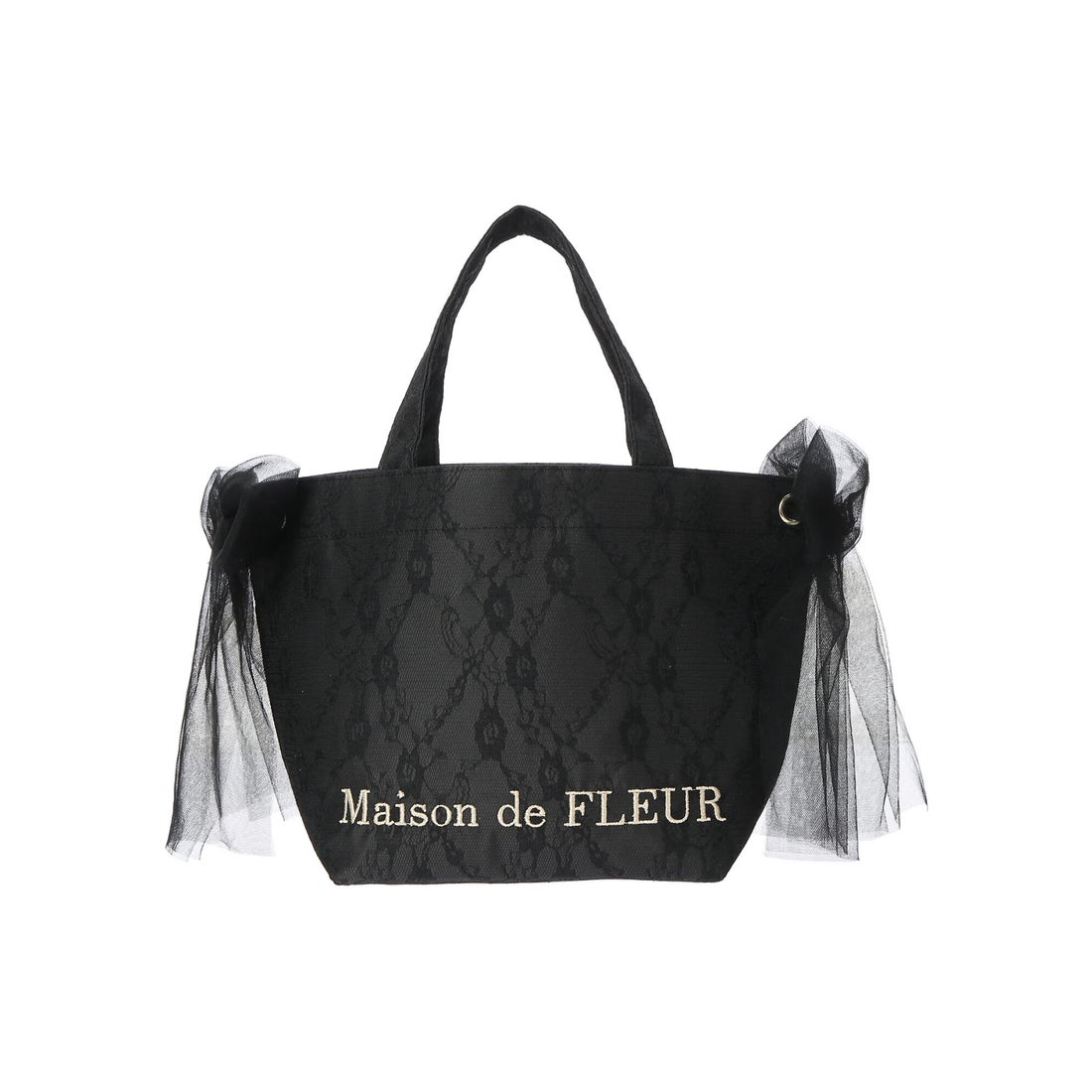 メゾンドフルール Maison de ブラック 【感謝価格】 サイドチュールリボントートバッグ FLEUR 100％の保証
