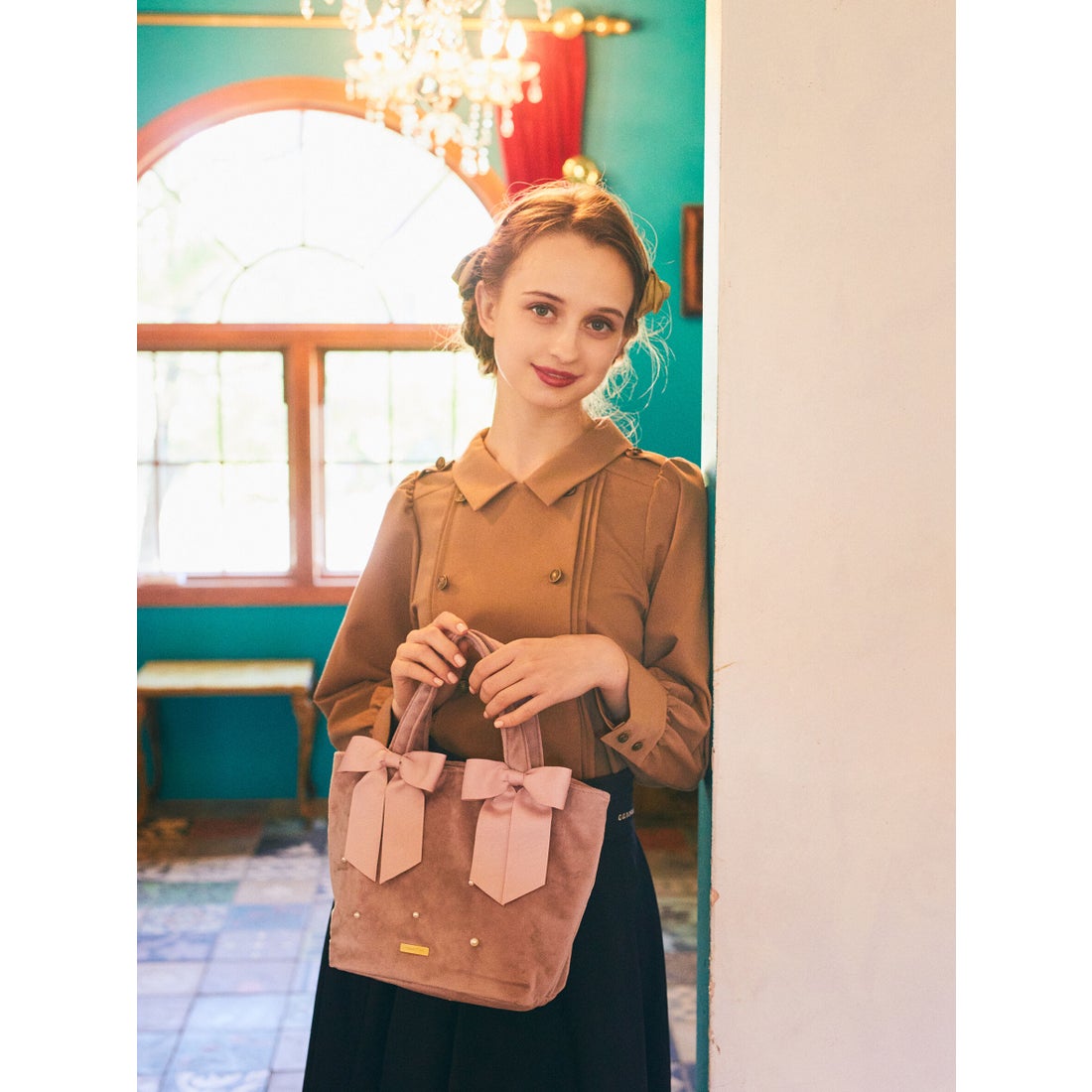 メゾン ド フルール Maison de FLEUR ベロアパールトートバッグ 