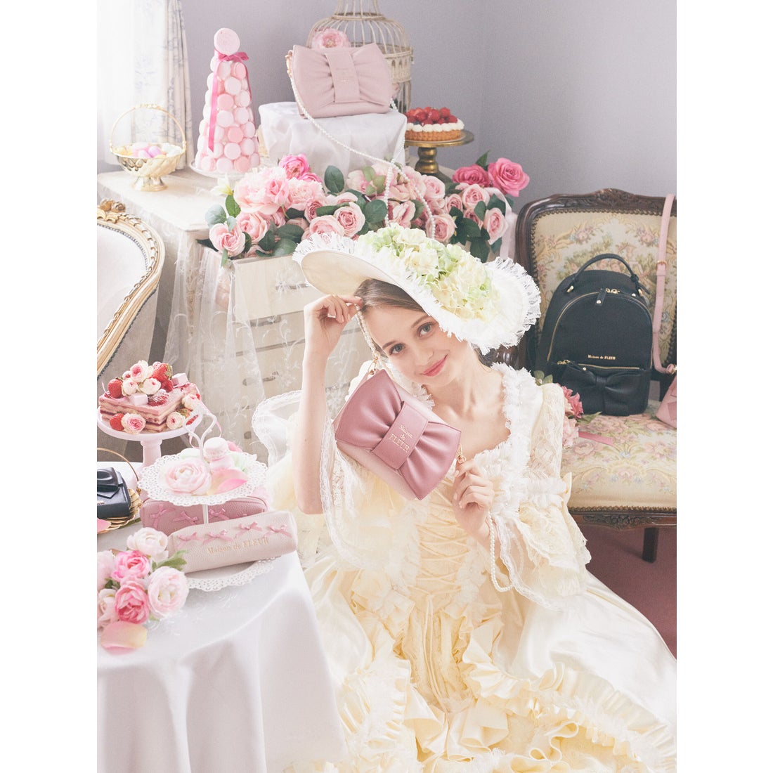 メゾン ド フルール Maison de FLEUR リボンパールバッグ （ピンク