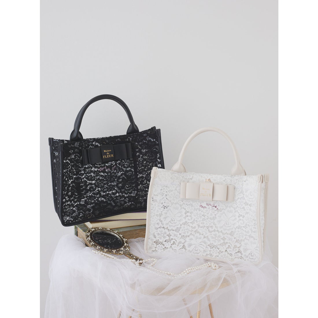 メゾン ド フルール Maison de FLEUR レースクリアリボントートバッグ 