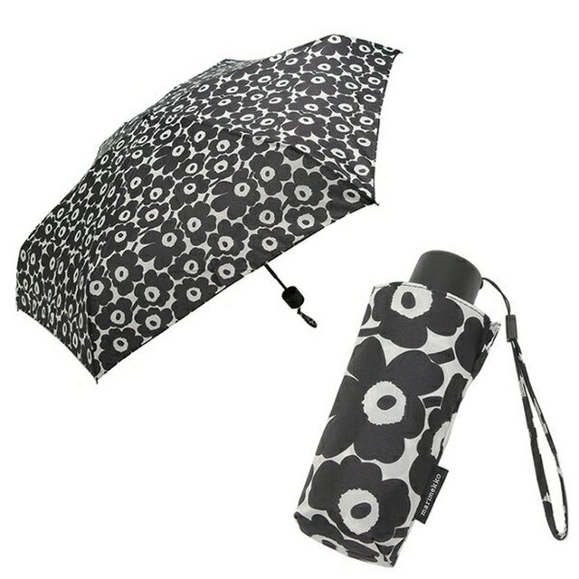 
                    傘 ミニ マニュアル ナノ ウニッコ 折り畳み傘 花柄 ブラック レディース 091494 190 （WHITE BLACK）