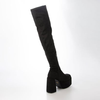 マフモフ Mafmof Mafmof(マフモフ)11.5cmバルキーヒール厚底プラットフォームストレッチニーハイブーツ （ブラック・スエード）｜詳細画像